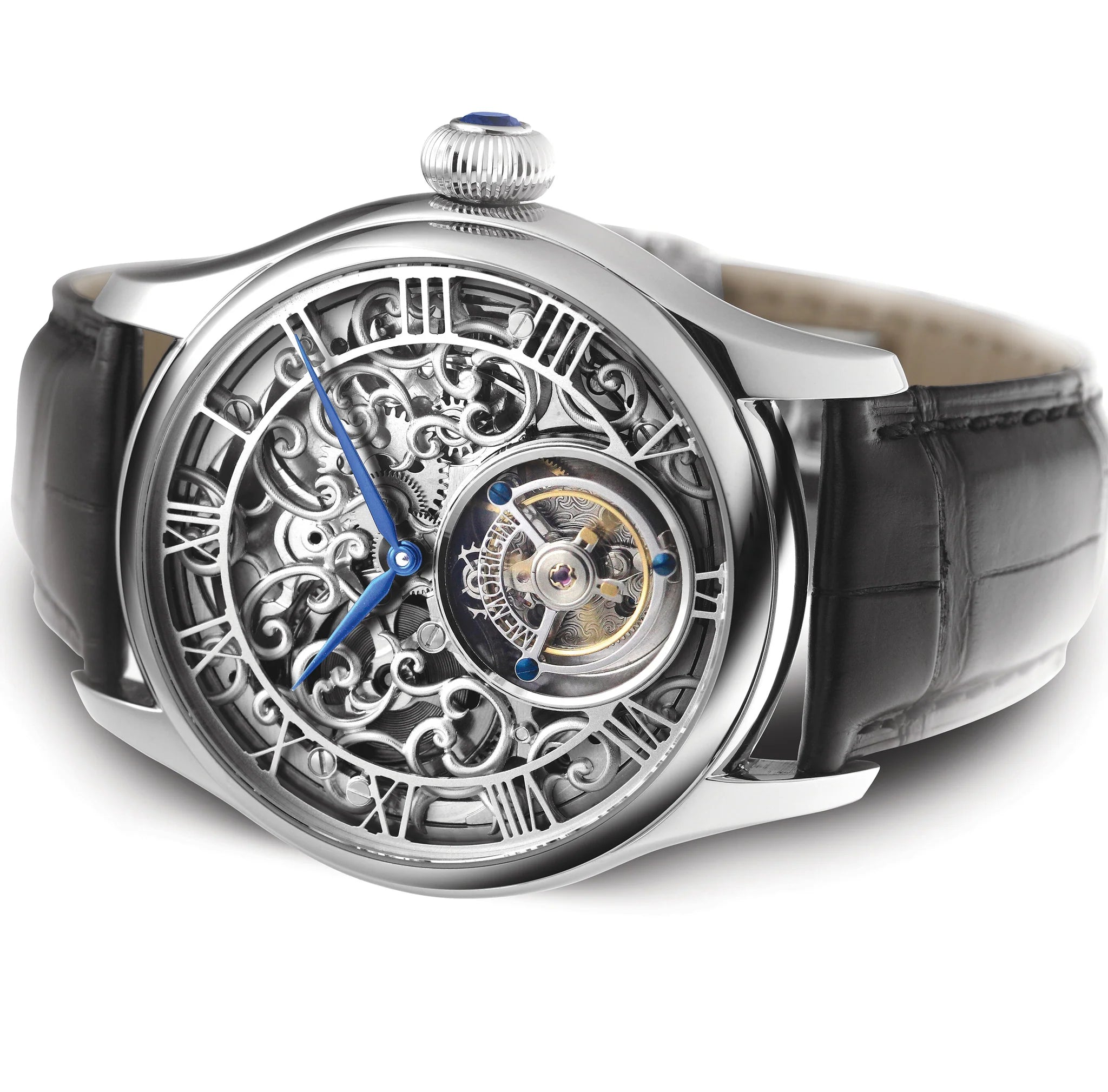 Luxury watch with intricate design on a white background