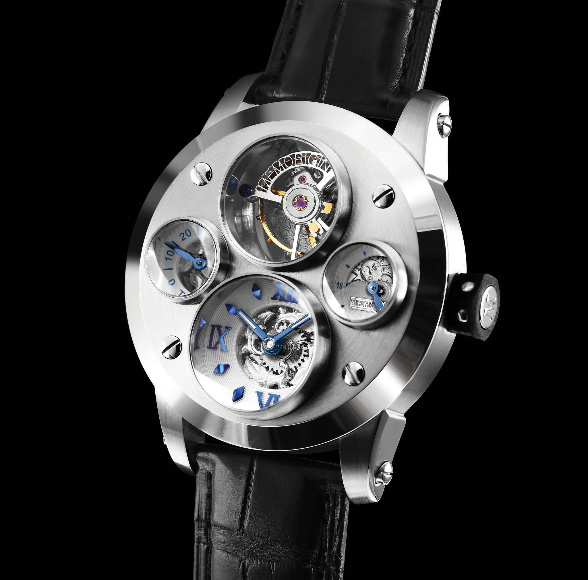 Luxury watch with intricate design on a black background