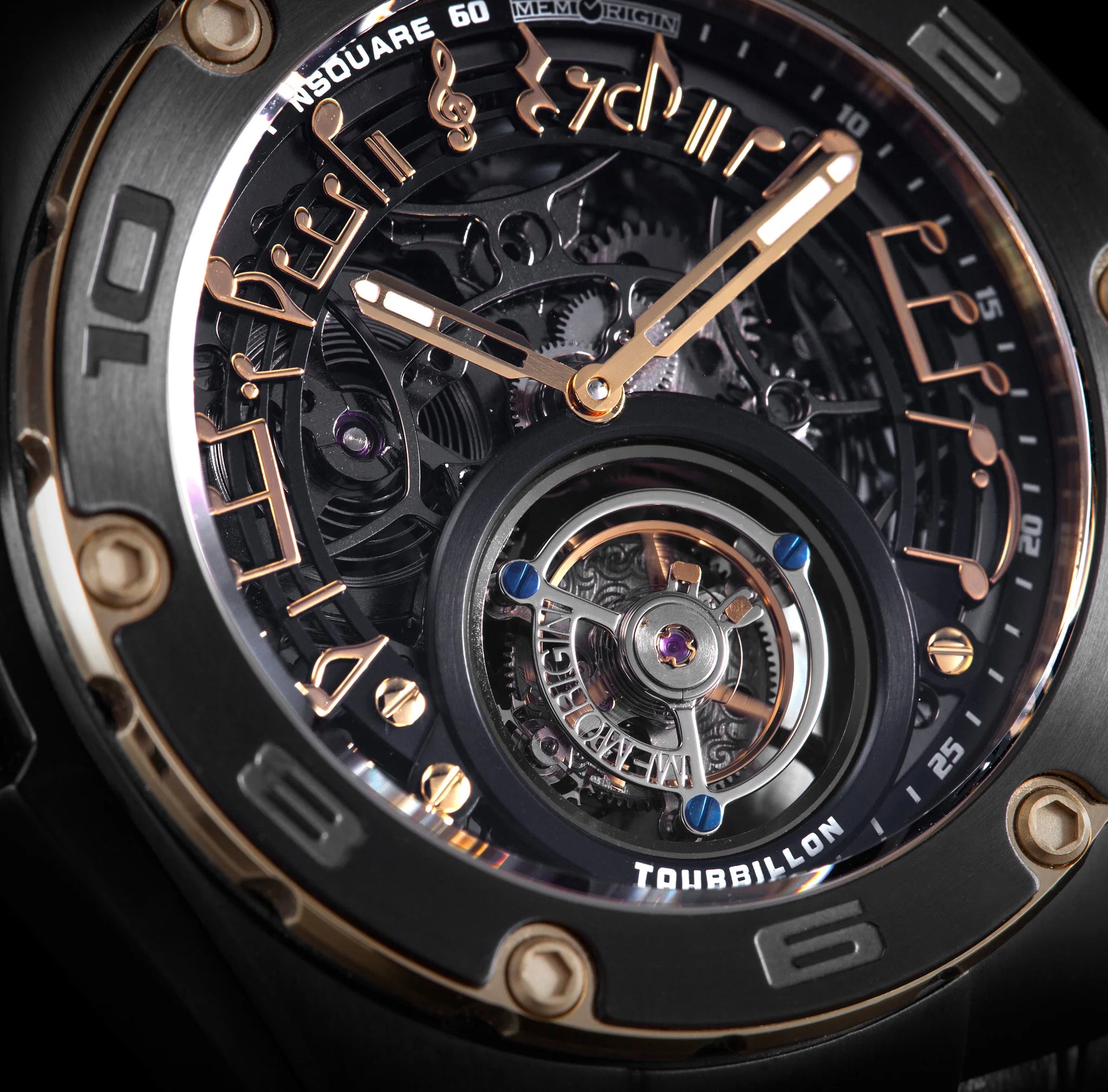Luxury Tourbillon watch with intricate mechanical components on a dark background