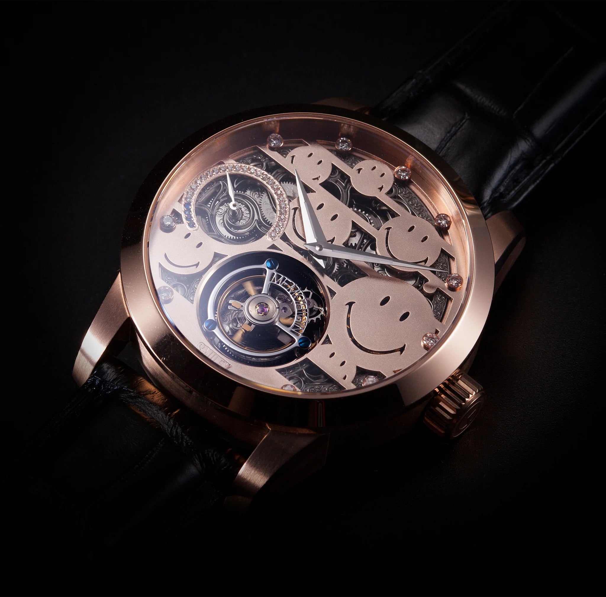 Luxury watch with intricate mechanical design on a black background