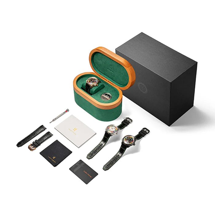 Set of watches with accessories on a white background