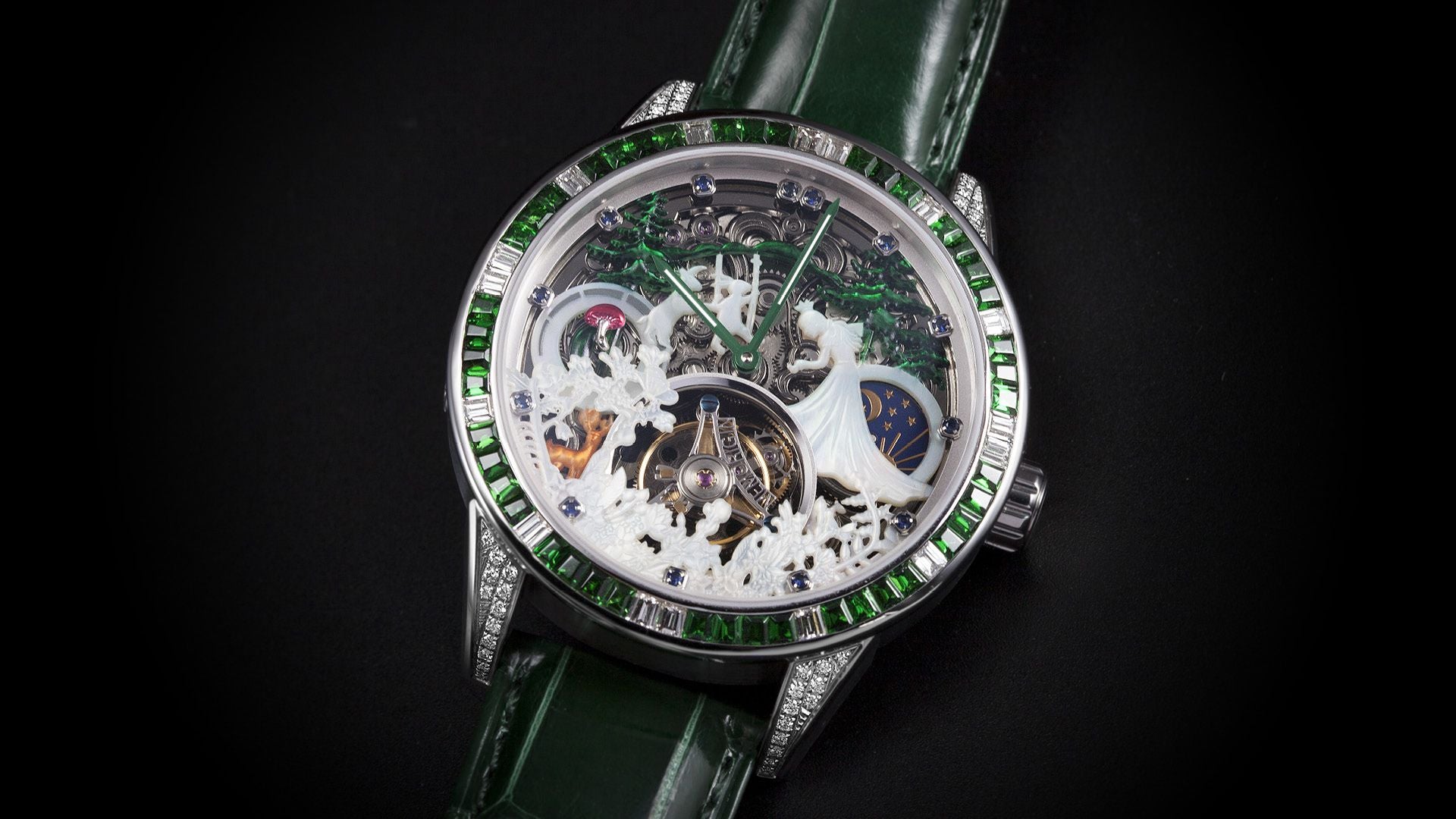 Memorigin Qiqi Design Series – the spring of Vienna(Emerald) Tourbillon Watch 4894379225548
