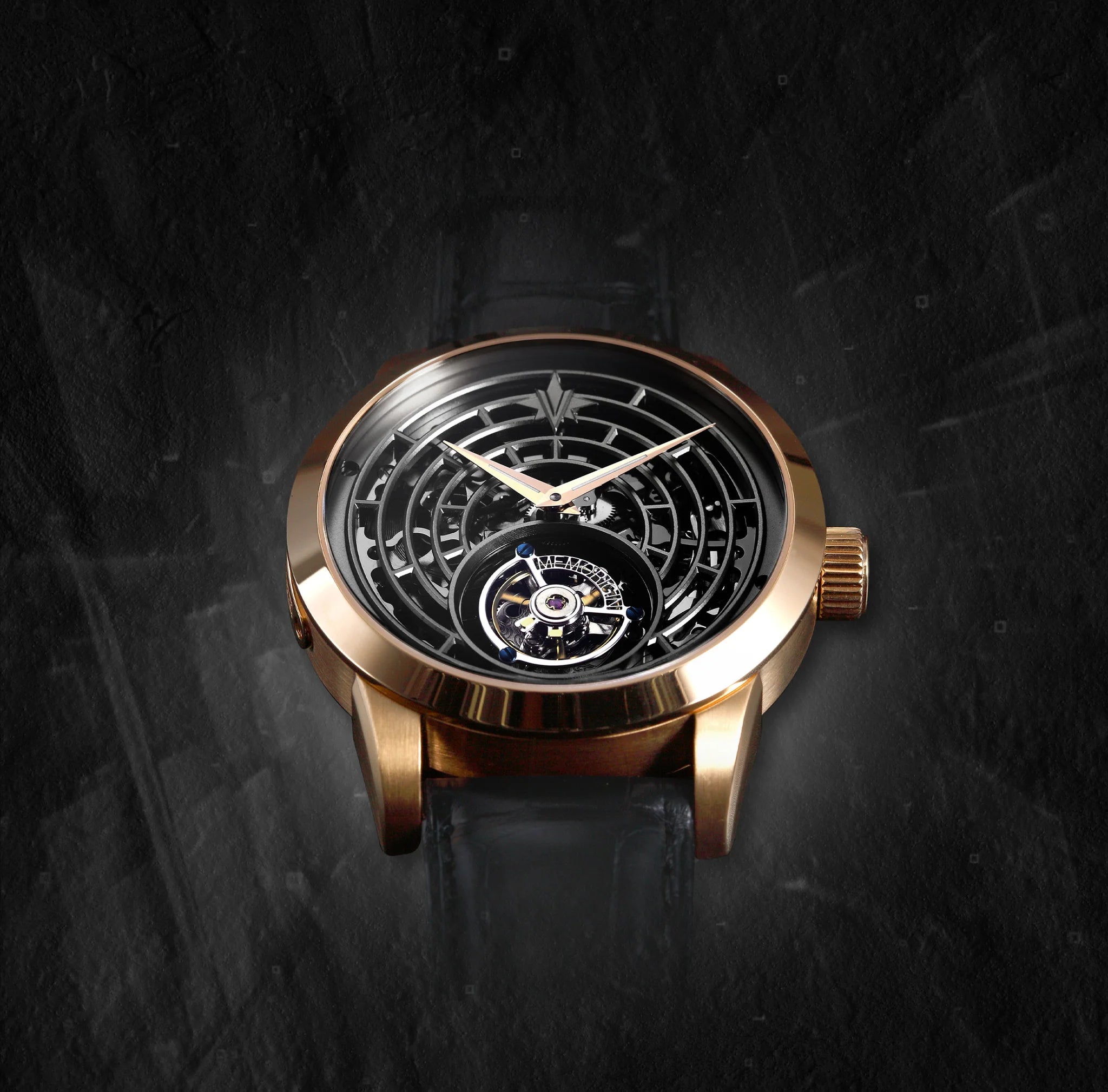 Luxury watch with intricate design on a dark background