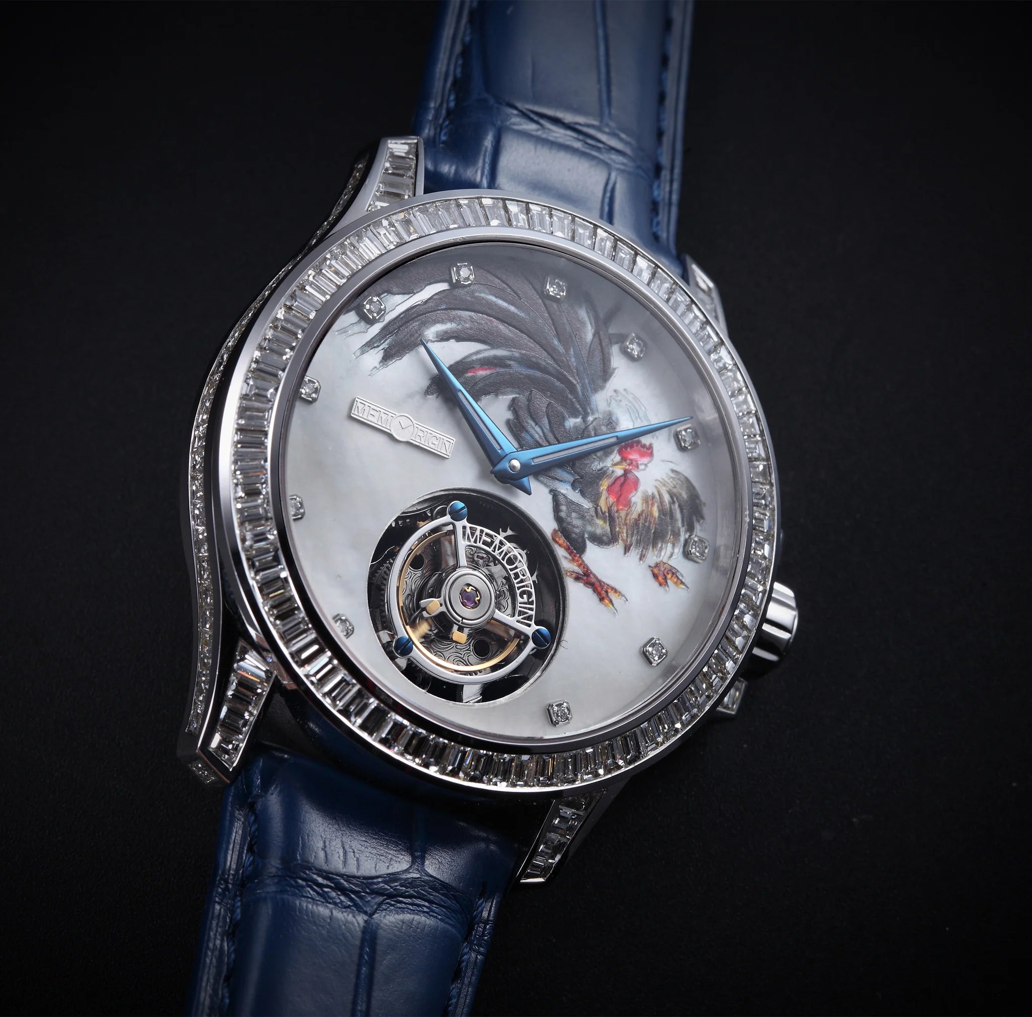 Luxury watch with intricate design on a dark background