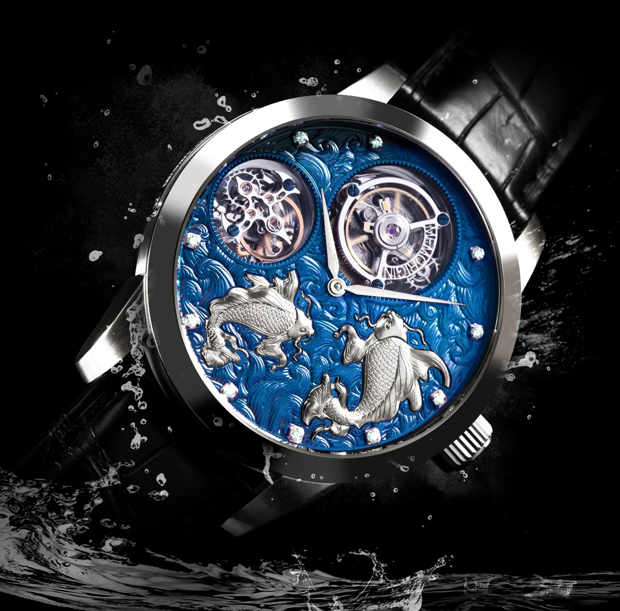 Luxury watch with intricate design on a dark background