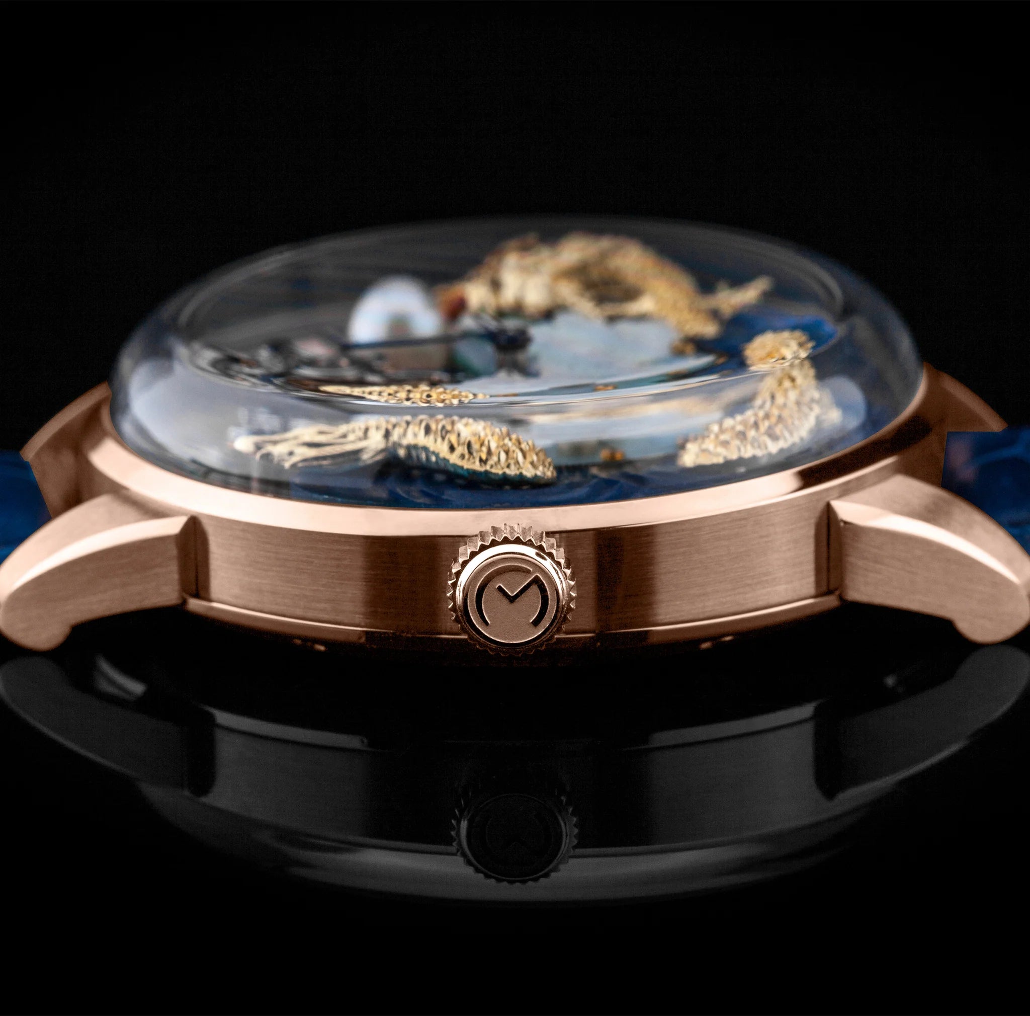 Luxury watch with artistic design on a black background