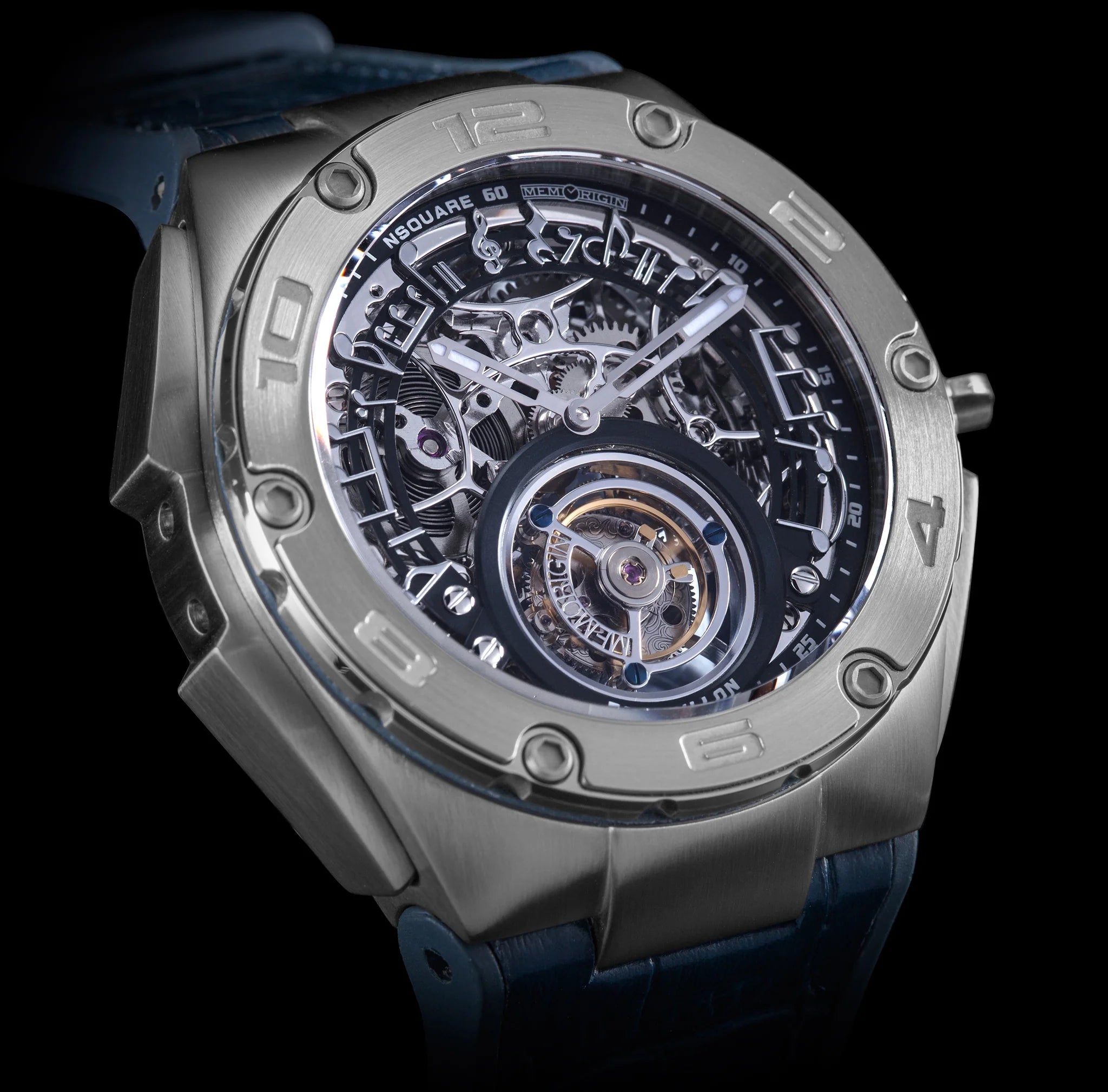 Luxury tourbillon watch with intricate mechanical design on a black background
