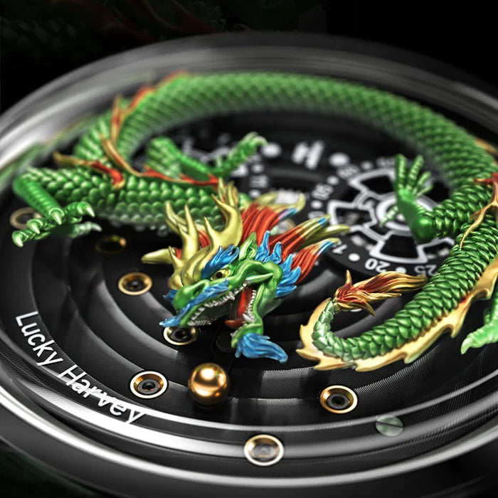 Lucky Harvey Craftsmanship Series Green Dragon Automaton Watch close up