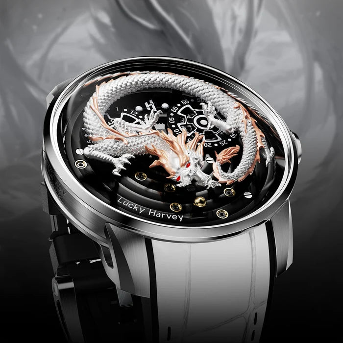 Lucky Harvey Craftsmanship Series White Dragon Automaton Watch close up