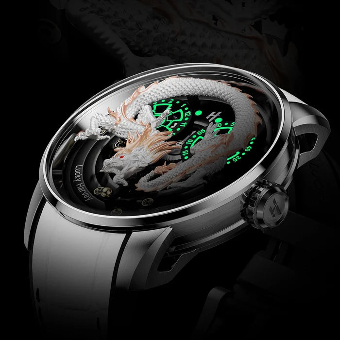 Lucky Harvey Craftsmanship Series White Dragon Automaton Watch lume