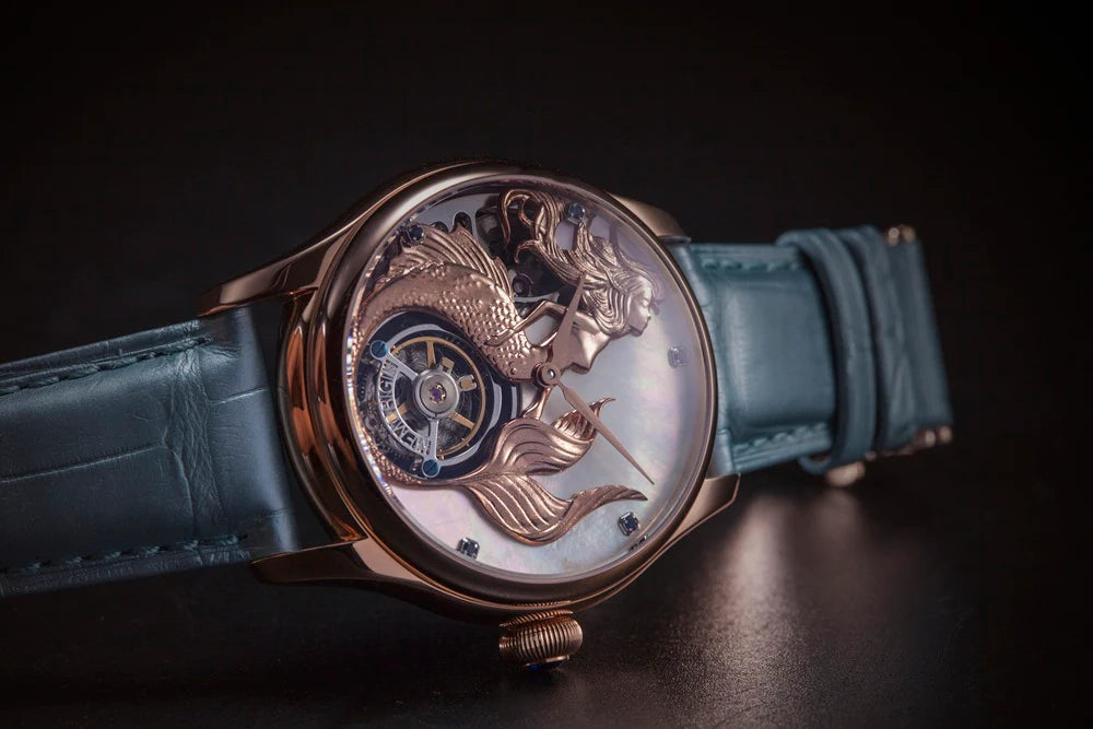 Luxury watch with intricate design on a dark background