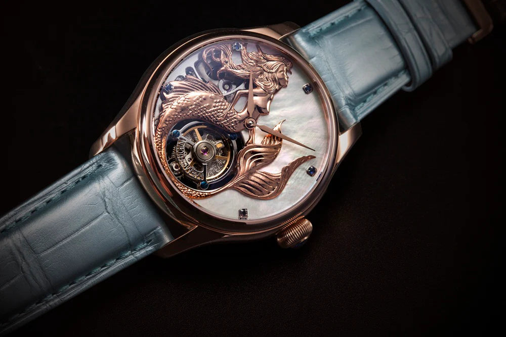 Luxury watch with intricate design on a dark background