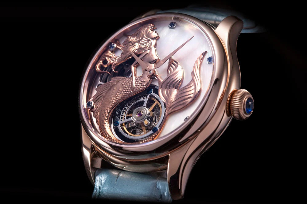 Luxury watch with intricate design on a black background