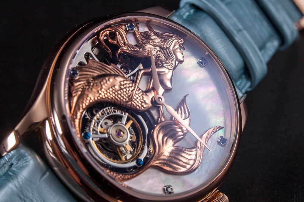 Luxury watch with mermaid design on the dial