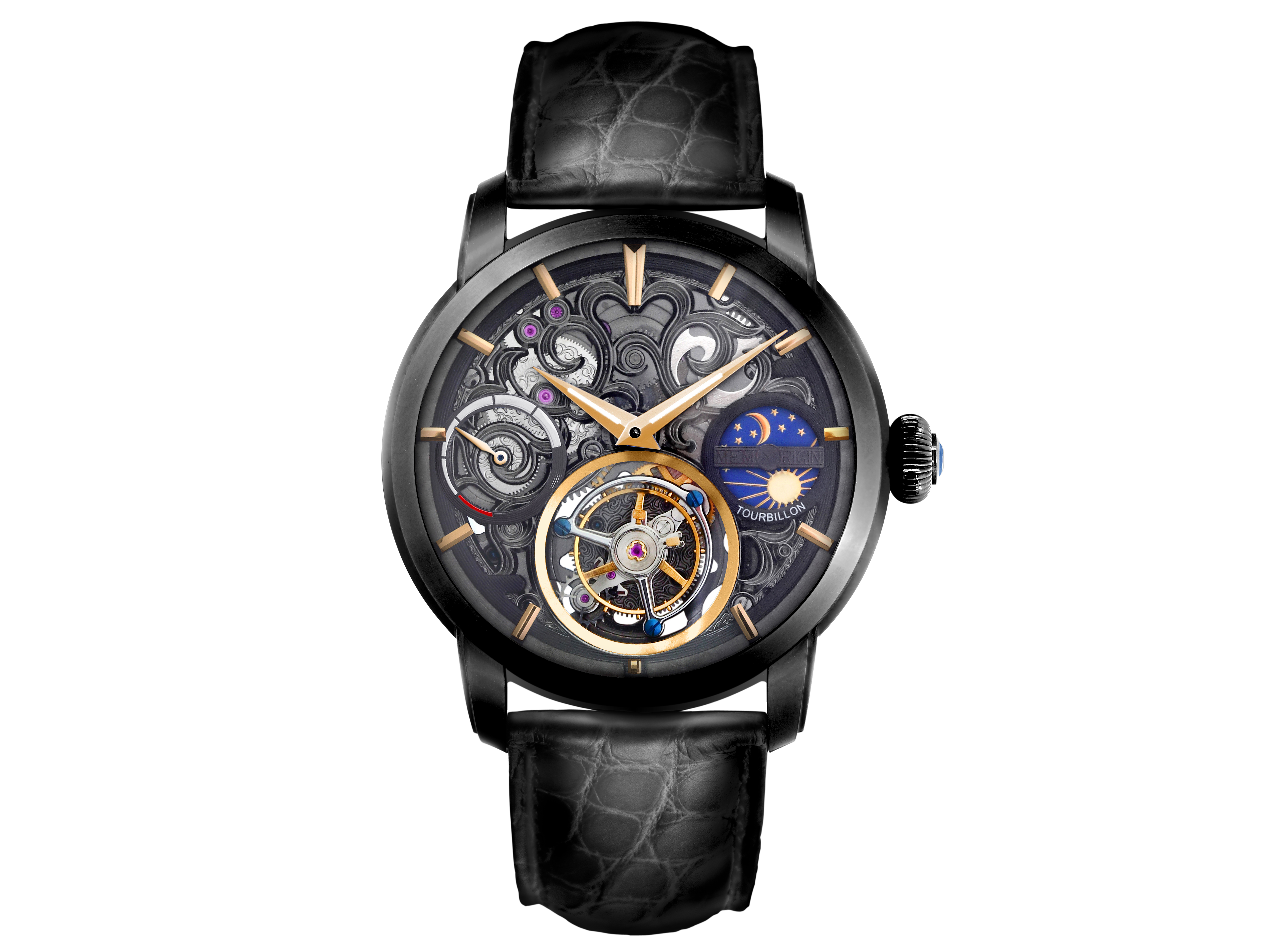 Memorigin Navigator Series Black PVD Tourbillon Watch 4894379070131